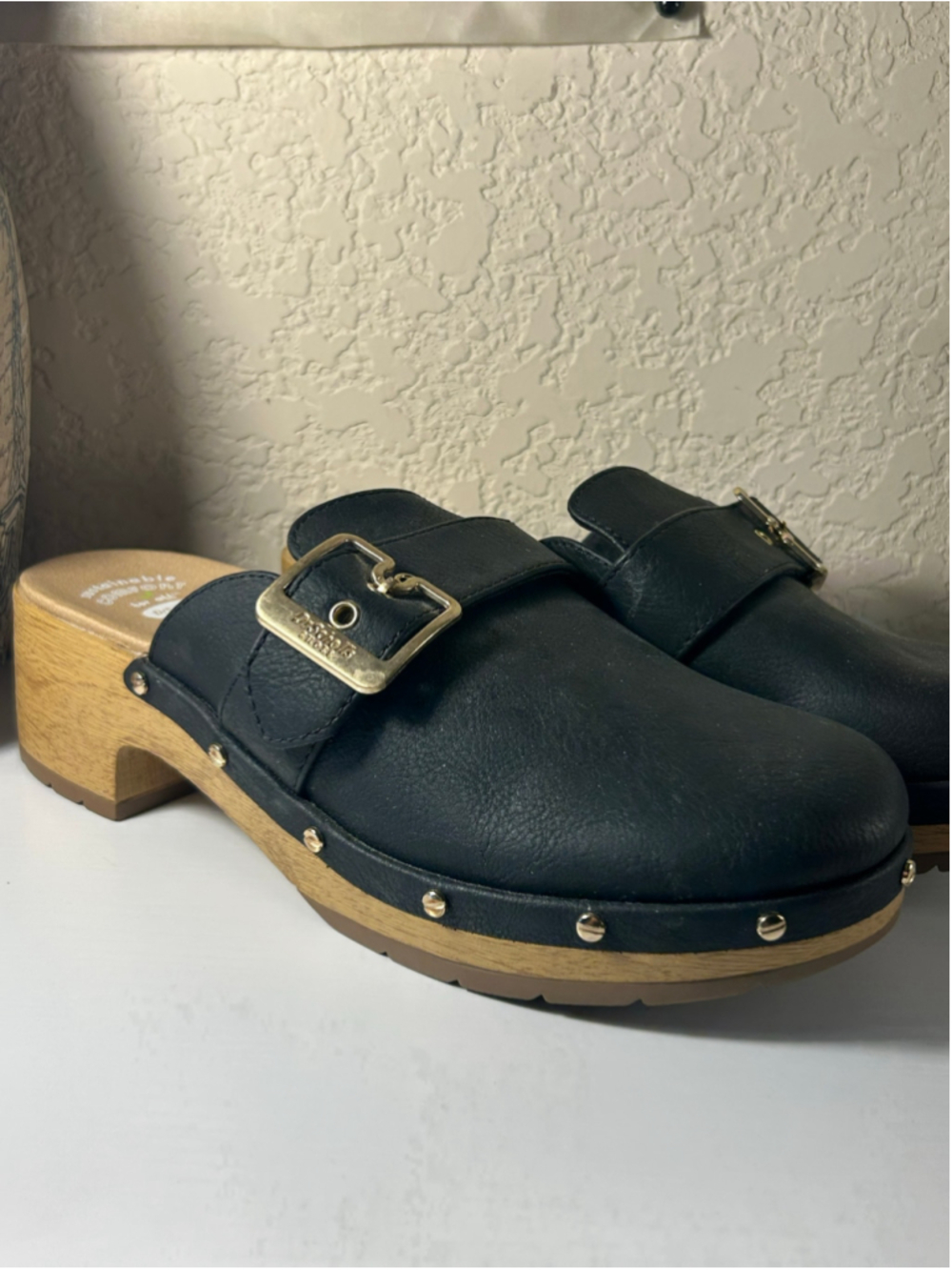 Women's Dr. Scholl's Black Clogs Size 8 Gold Buckle